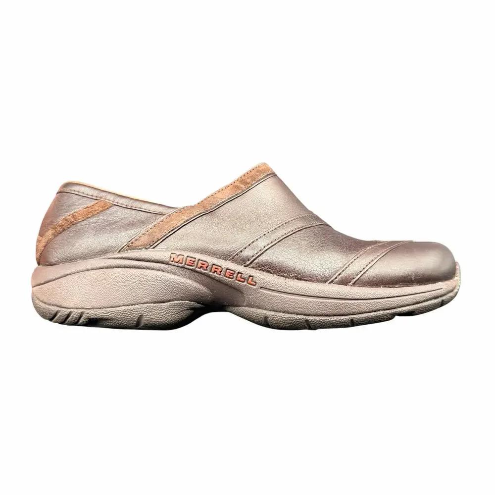 Merrell Bug Brown Leather Slip On Clogs Women’s 9 EU 40 Comfort